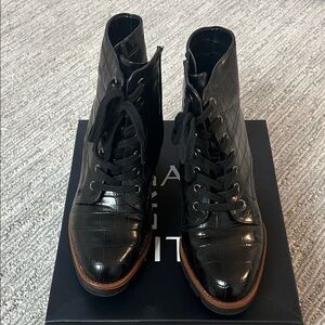 Naturalizer Black Croc-Embossed Lace-Up Boots